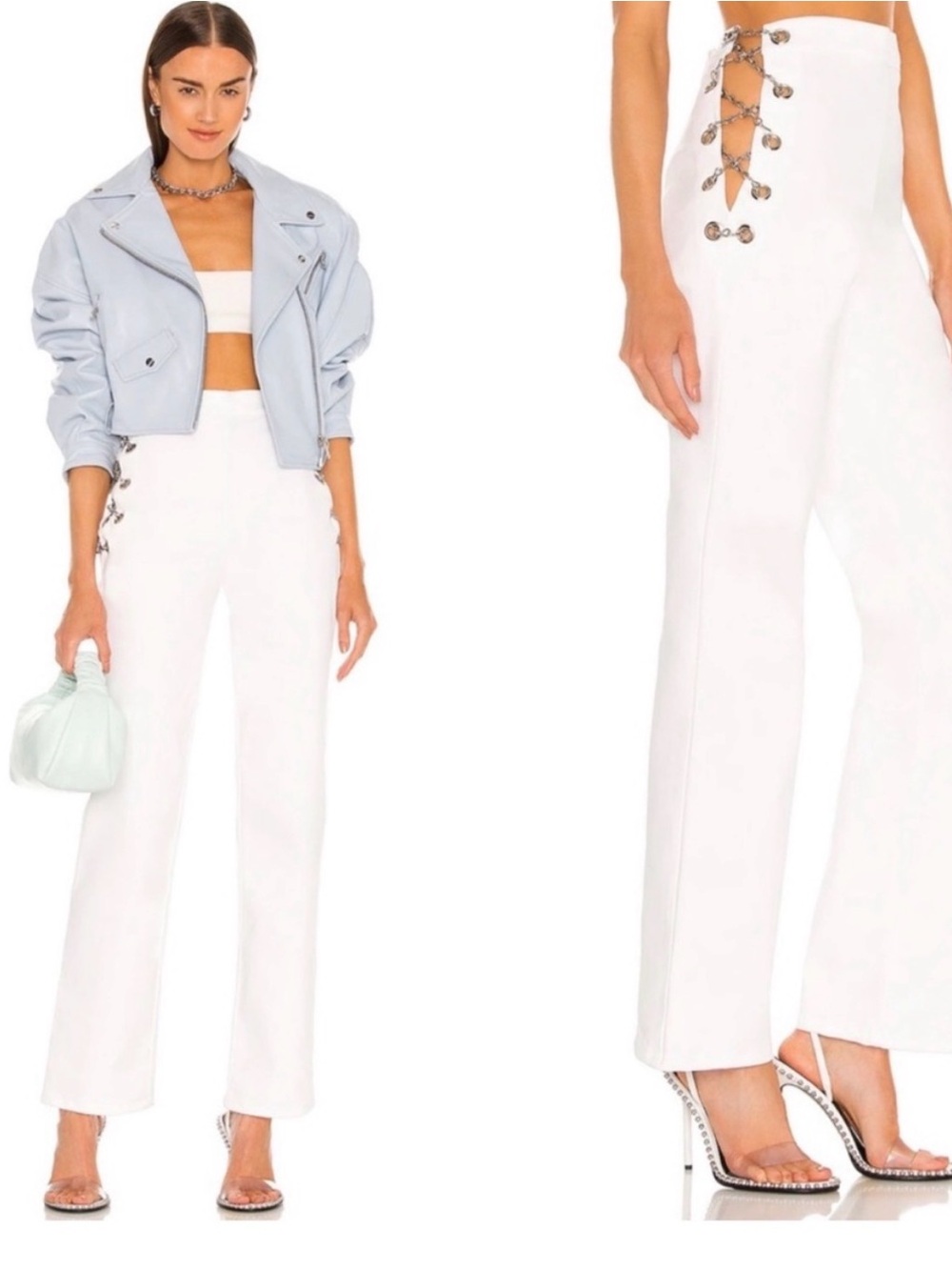 EB Denim White Wide Leg Lace-Up Side Pants